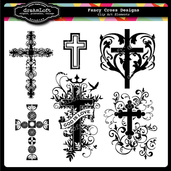 Fancy Cross Clip Art For Religious Cards Christenings Baptisms