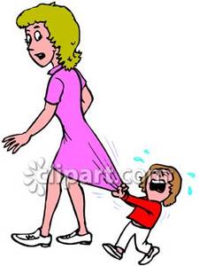 Girl Pulling On Her Mother S Dress   Royalty Free Clipart Picture