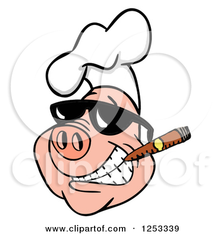 Grinning Pig In A Chefs Hat And Sunglasses Smoking A Cigar By Lafftoon