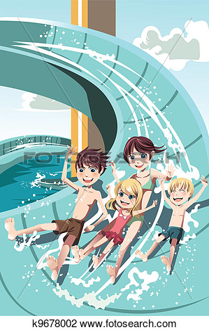 Illustration Of Kids Having Fun Playing Water Slides In A Water Park