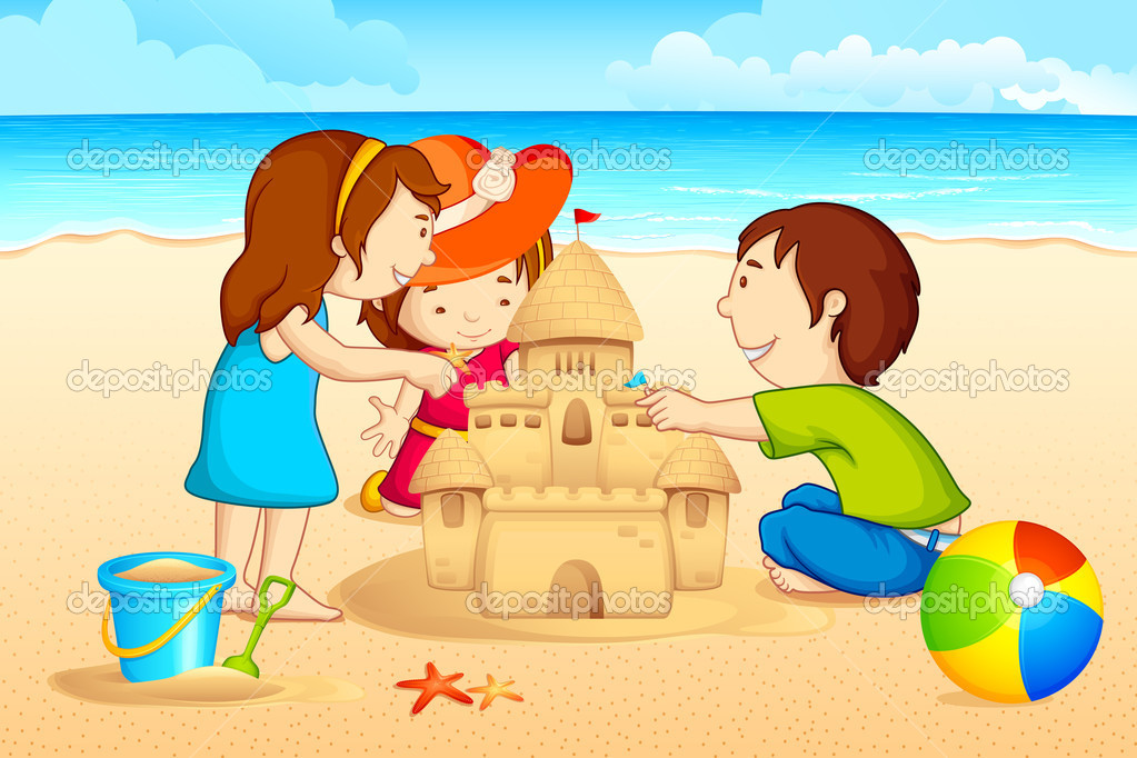 Kids Making Sand Castle   Stock Vector   Stockshoppe  12130149