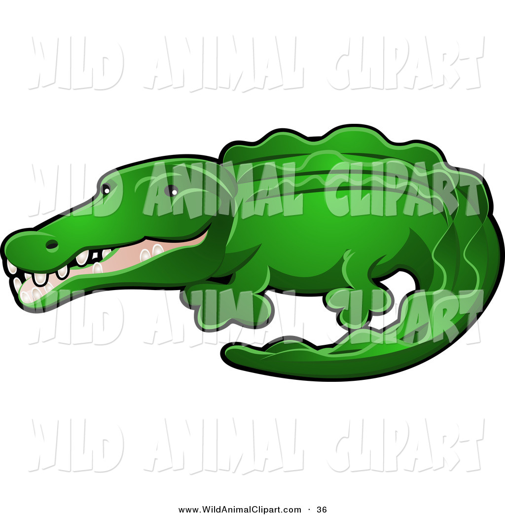 Larger Preview  Clip Art Of A Bright Green Alligator Or Crocodile With