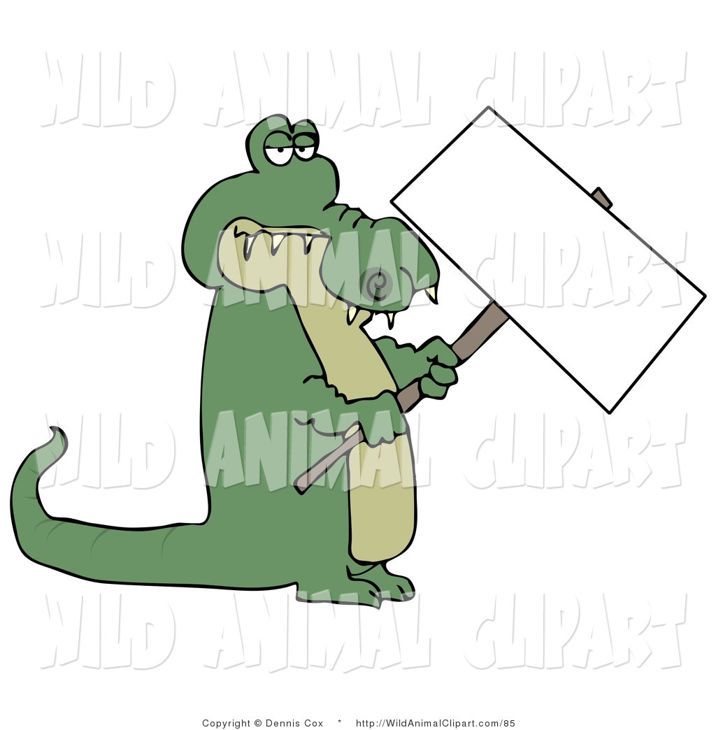 Larger Preview  Clip Art Of A Green Crocodile Holding A Blank Sign By