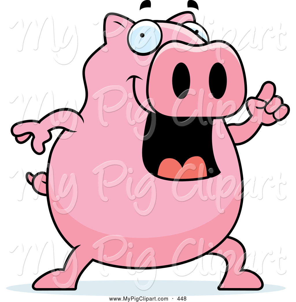 Larger Preview  Swine Clipart Of A Chubby Pink Pig Holding Up A Finger