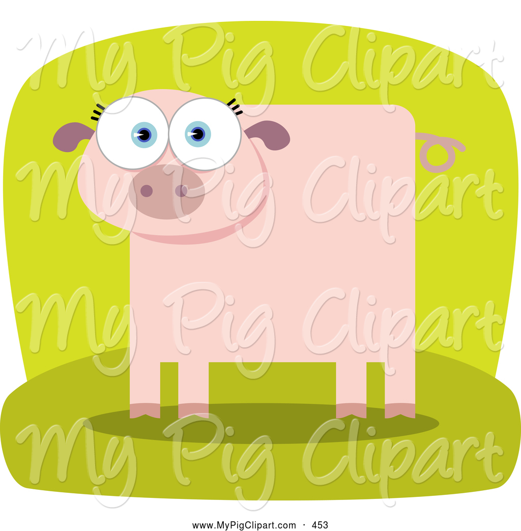 Larger Preview  Swine Clipart Of A Square Bodied Pink Pig On Green By