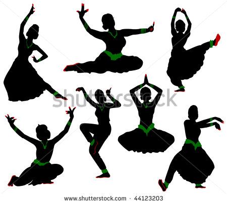 Silhouettes Of Dancers  Traditional Indian Dance  Stock Vector