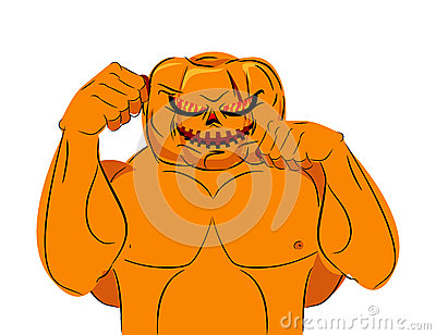 Strong Pumpkin Fighter Ready For Battle  Halloween Character With Big