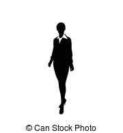 Vector Business Woman Black Silhouette Walk Step Forward Clipart