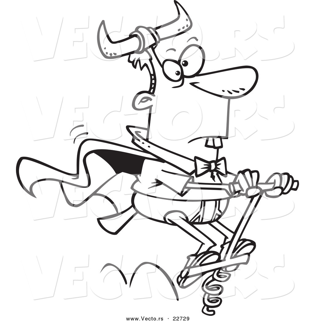 Vector Of A Cartoon Weird Man On A Pogo Stick   Coloring Page