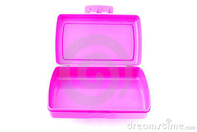 Big Open Empty Pink Plastic Lunch Box  Image Isolated On White