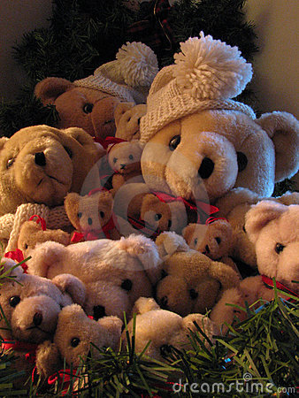 Bunch Of Cute Cuddly Bears In Snow Caps