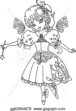 Clip Art   Fairy Cartoon Outline Drawing Isolated On White Background