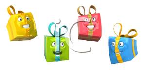 Clipart Image Of Four Smiling Cartoon Presents