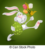 Easter Greeting   Cartoon Bunny Holding Easter Egg And