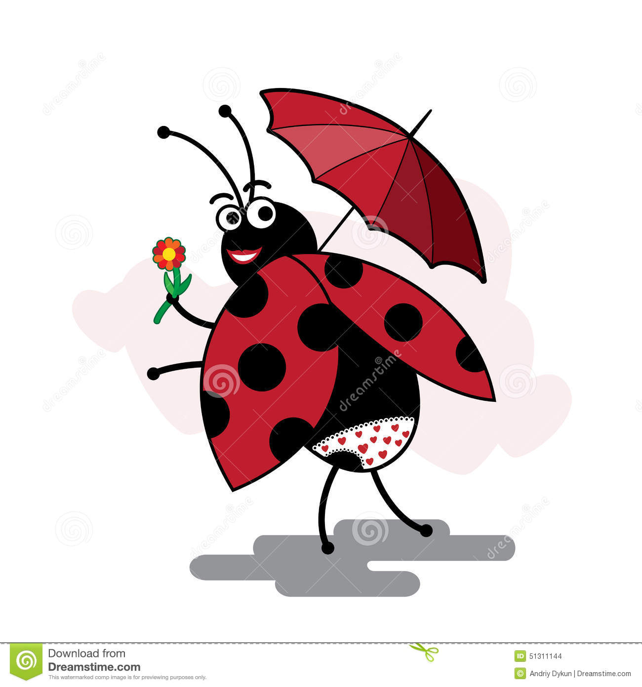 Funny Cartoon Ladybug Pinup With Umbrella