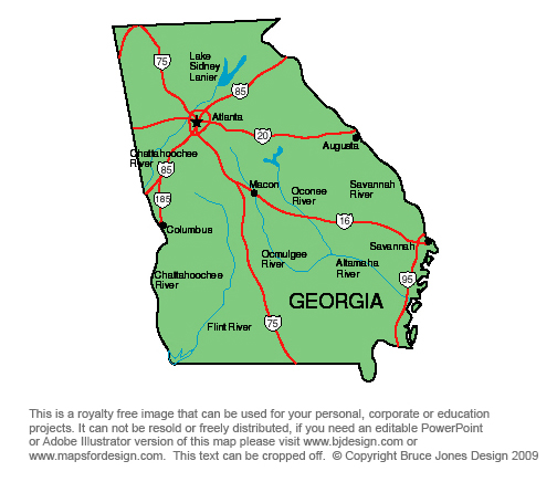 Georgia State Map Capital Atlanta Macon Augusta Printable Royalty
