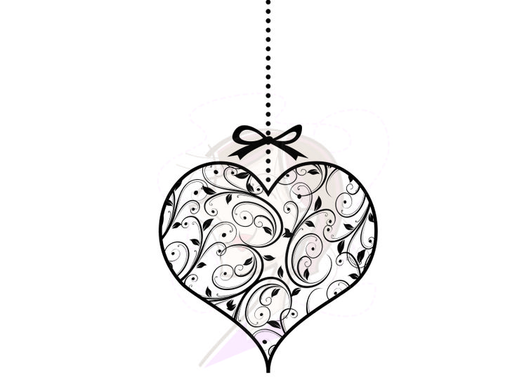 Heart Hanging Ornaments Clip Art Retro Wedding Floral Swirl Leaf Frame