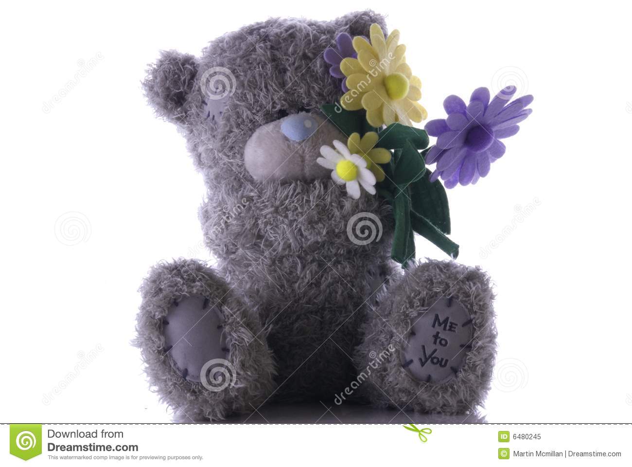 Image Of A Blue Nose Bear Holding Up A Bunch Of Flowers