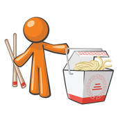 Orange Man With Chinese Food Takeout And Chopsticks Clipart