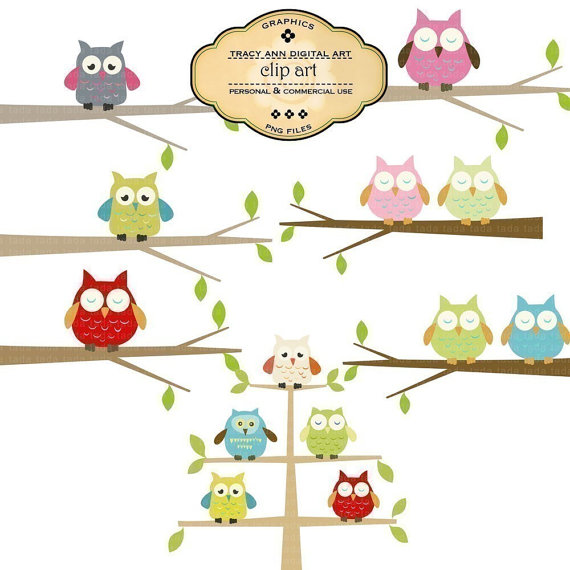 Owls On Branches Clip Art Clipart Invites Cards Scrapbooking Pink