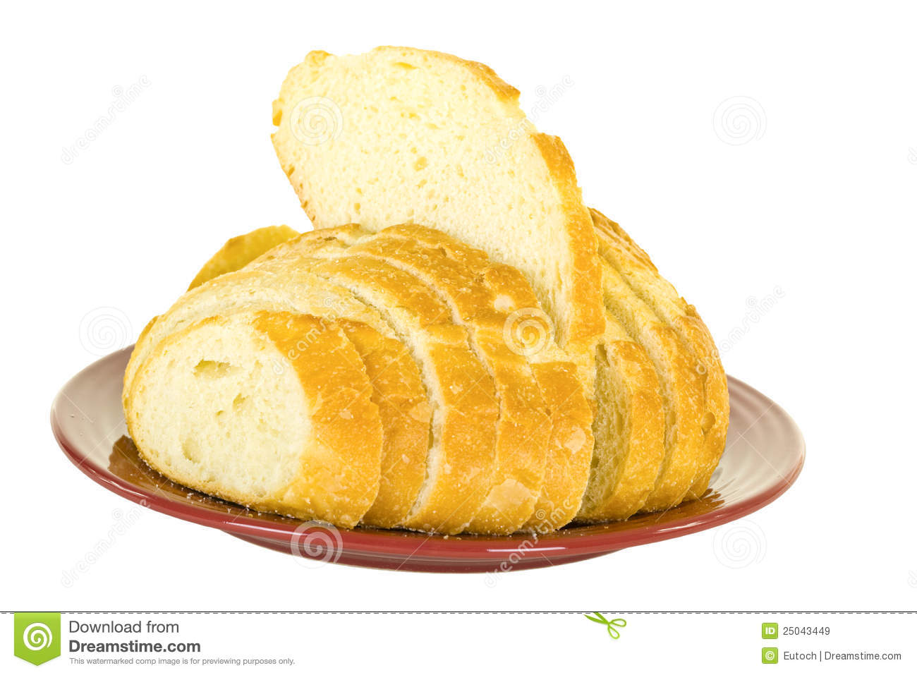 Sliced Sourdough Bread On Brown Plate  Isolated On White Background