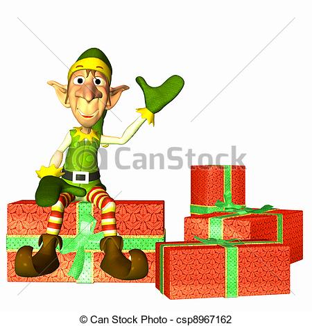 Stock Illustration   Christmas Elf With Presents   Stock Illustration