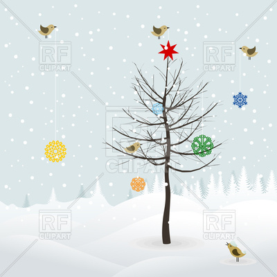 Birds Decorate Tree In Winter Wood 82475 Download Royalty Free    