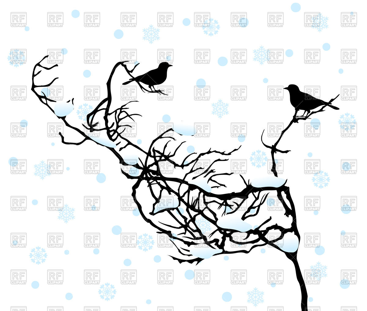 Birds On Branch In Winter 82593 Download Royalty Free Vector Clipart