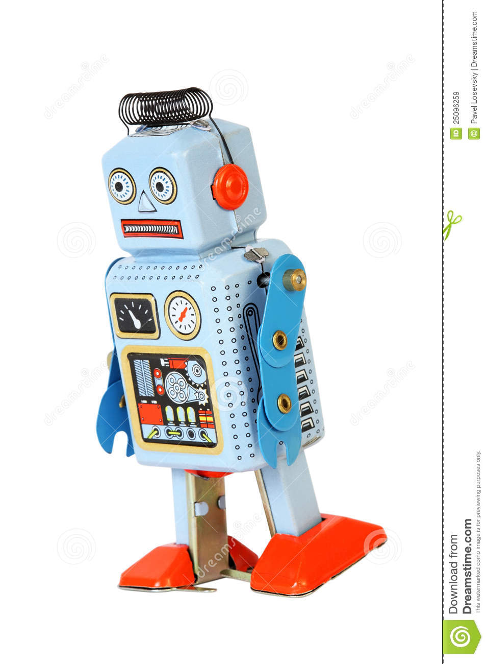 Blue Retro Mechanical Robot Toy Walks Isolated Royalty Free Stock    