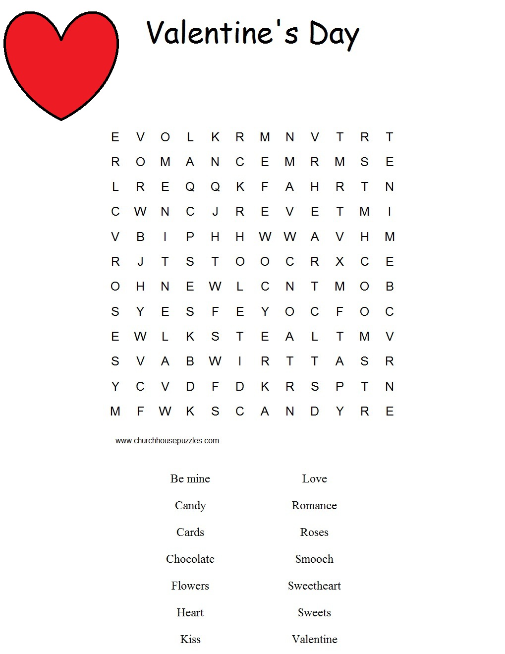 Church House Collection Blog  Valentine Word Search Puzzle