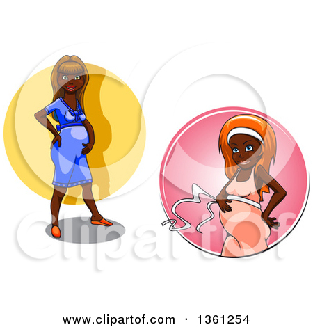 Clipart Of A Cartoon Pregnant Black Woman In A Pink Circle   Royalty