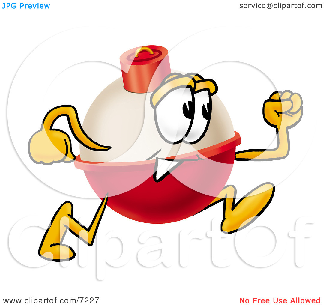 Clipart Picture Of A Fishing Bobber Mascot Cartoon Character Running    