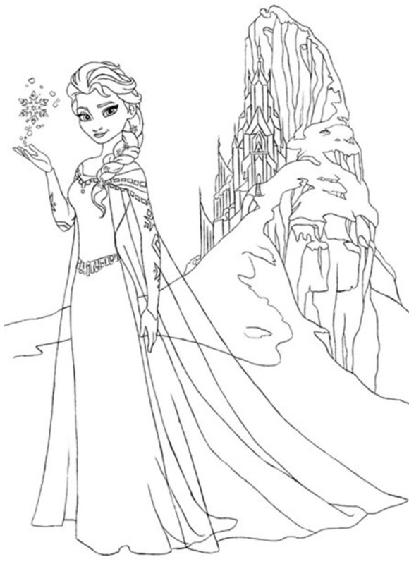 Elsa Snowflake Free Frozen Coloring Page