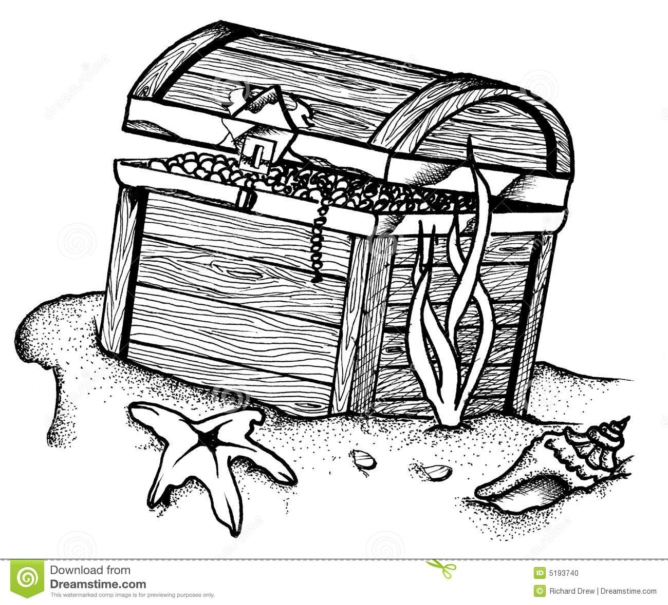 Illustration Of A Treasure Chest Lying On The Sand Underwater