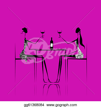 Illustrations   Girls Drinking Wine In Cafe  Stock Clipart Gg61368084
