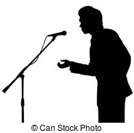 Man Silhouette Speech To Microphone On Stage Isolated