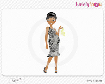 Pregnant Woman Holding Yellow Baby Booties Black Dress Digital Png