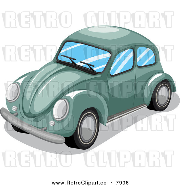 Vector Clipart Of A Retro Green Vw Slug Bug Car By Colematt 7996