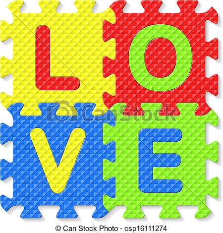 Vector   Word Love Written With Puzzle   Stock Illustration Royalty