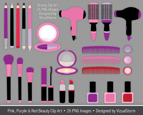 Beauty Clip Art Digital Makeup Clipart Girly Pink Red Purple