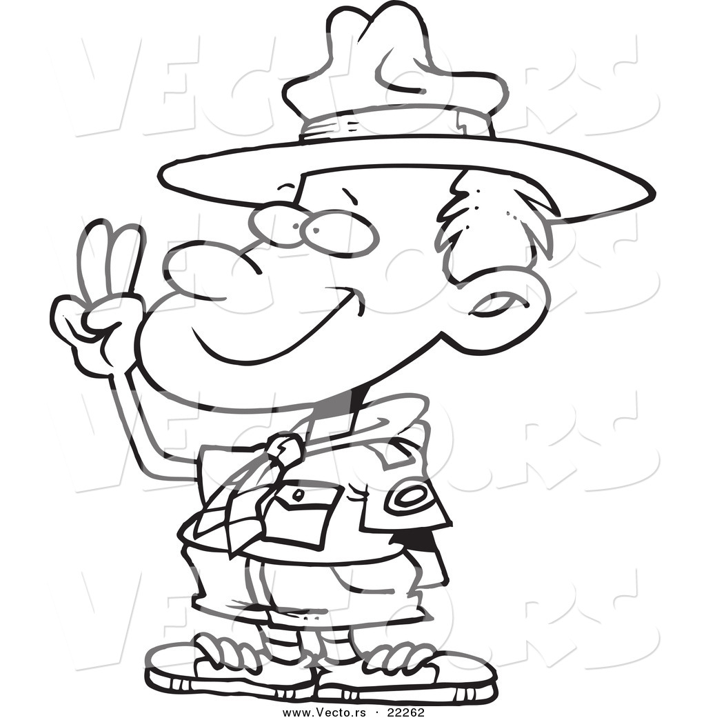 Boy Scout Taking An Oath   Outlined Coloring Page By Ron Leishman