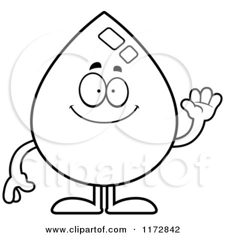 Cartoon Clipart Of A Waving Water Drop Mascot   Vector Outlined