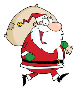 Clip Art Illustration Of Santa Smiling Carrying A Large Sack Of Toys
