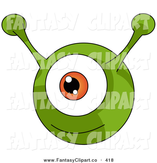     Clip Art Of A Happy Green Round Alien With An Orange Eyeball And Two