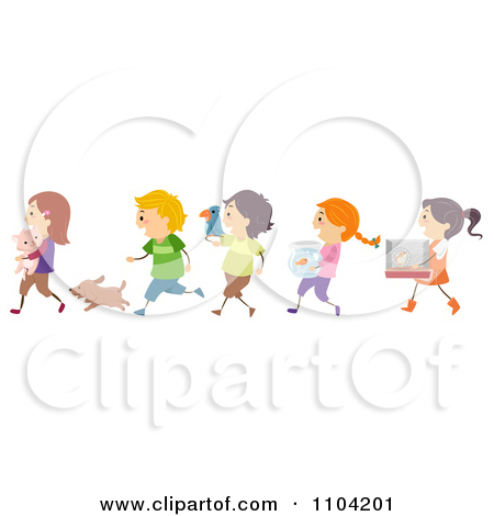 Clipart Happy Children Taking Their Pets To Show And Tell   Royalty