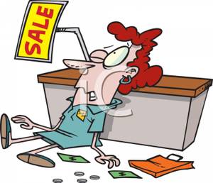 Deflated Store Clerk After A Huge Sale   Royalty Free Clipart Picture