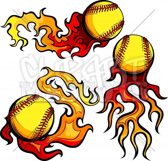 Flaming Fastpitch Softball Clipart Vector Images   Clipart 4 Mascots    