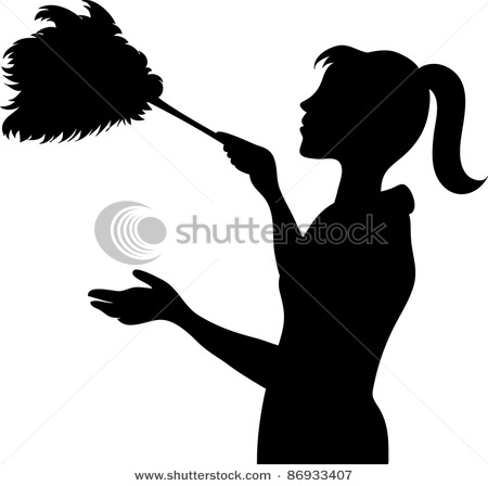 Picture Of A Woman Silhouette Maid Cleaning With A Feather Duster In A
