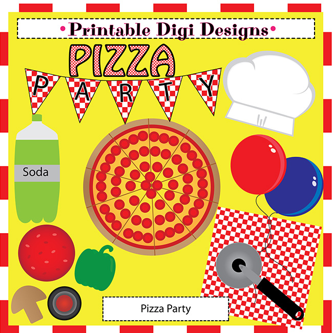 Pizza Party Clipart Set   3 50 13 Piece Pizza Party Clipart Set