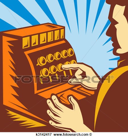 Sales Clerk Or Cashier With Cash Register Till View Large Illustration